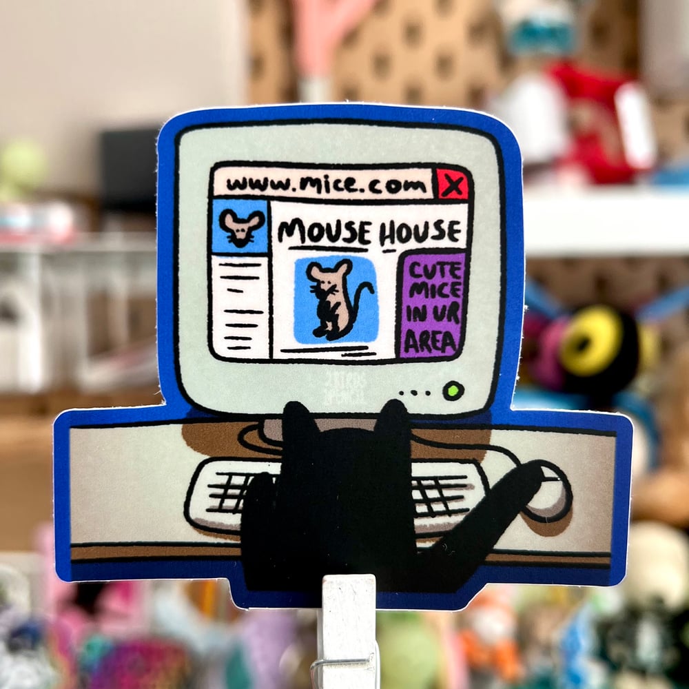 Image of Old school computer cat vinyl sticker