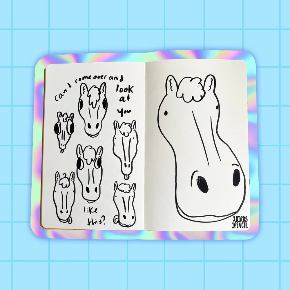 Image of Silly horse sketchbook spread holographic sticker