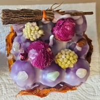 Image 2 of Intention Candle with Mini Broomstick, Crystals & Dried Florals for Calm Energy