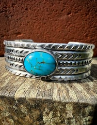 Image 1 of WL&A Handmade Ingot Old Style Navajo Blue Arrowheads Cuff - Size 7" to 7.5" Wrist