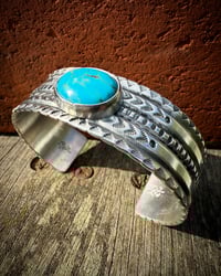 Image 2 of WL&A Handmade Ingot Old Style Navajo Blue Arrowheads Cuff - Size 7" to 7.5" Wrist