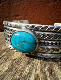 Image 4 of WL&A Handmade Ingot Old Style Navajo Blue Arrowheads Cuff - Size 7" to 7.5" Wrist