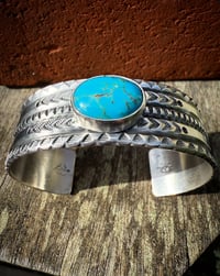 Image 3 of WL&A Handmade Ingot Old Style Navajo Blue Arrowheads Cuff - Size 7" to 7.5" Wrist
