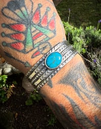 Image 5 of WL&A Handmade Ingot Old Style Navajo Blue Arrowheads Cuff - Size 7" to 7.5" Wrist