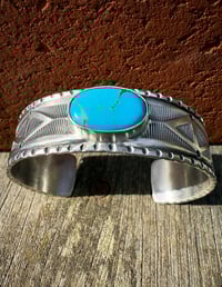 Image 2 of WL&A Handmade Ingot Old Style Peaks Navajo Blue Cuff - Size 7" to 7.5"