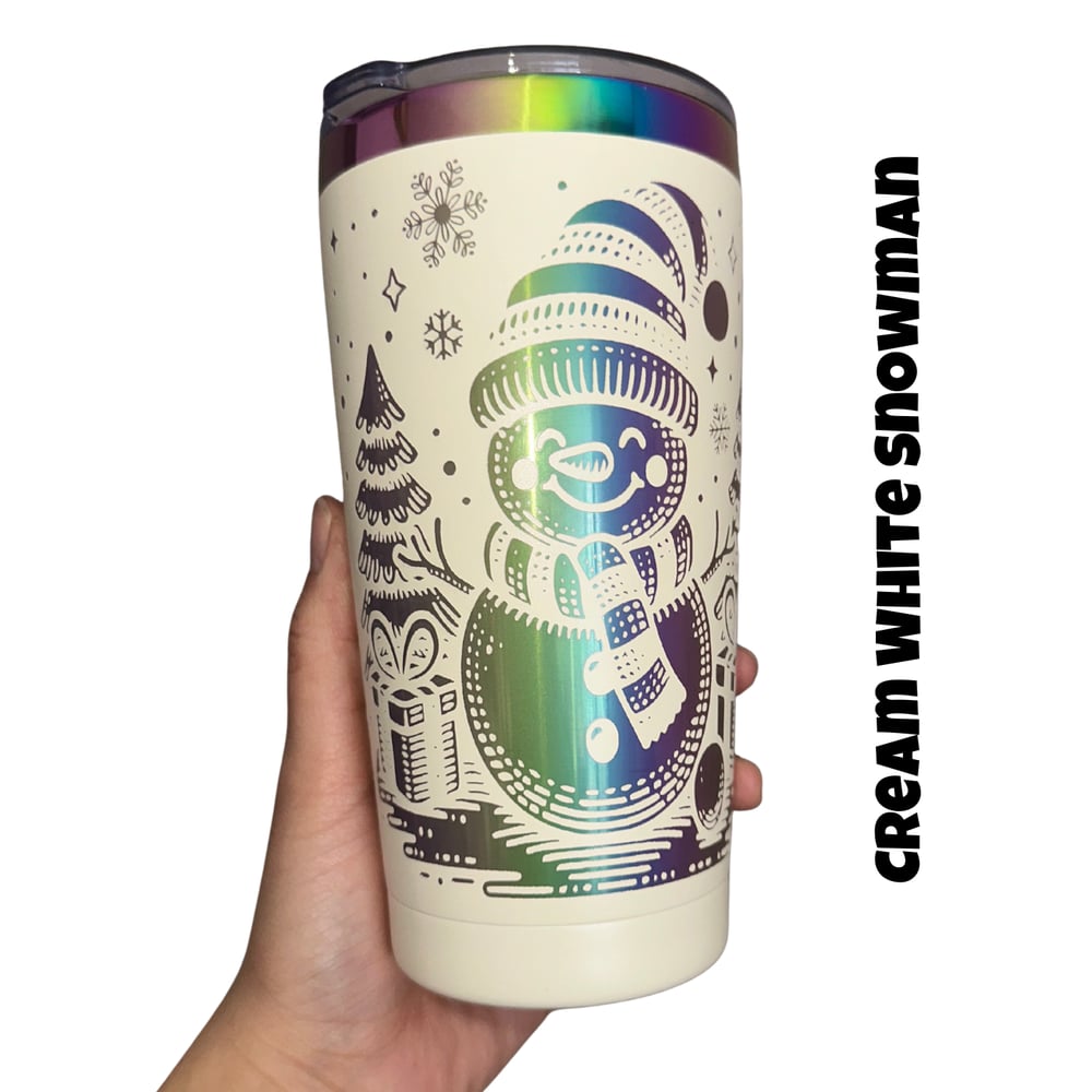 Image of Holiday/Christmas Laser Engraved on Rainbow Plated 20oz Stainless Steel Tumbler🎄✨