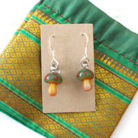 Image 3 of Lampworked Borosilicate Glass Fly Agaric Earrings on Silver Hooks