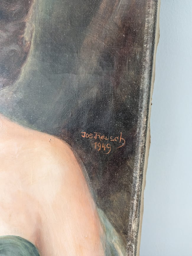 Huile sur toile. L’Élégante au collier de perles 