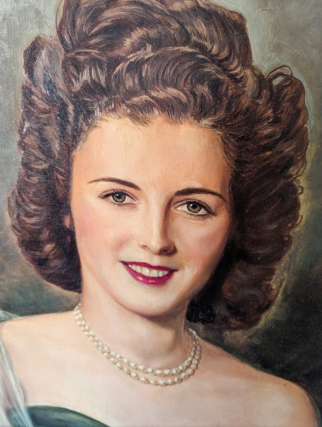 Huile sur toile. L’Élégante au collier de perles 