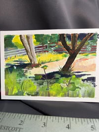 Image 2 of Long shadow trees original gouache painting