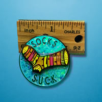 Image 2 of Socks Suck Spinner Enamel Pin – Funny Glitter Spinning Design