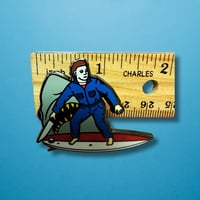 Image 2 of Michael Myers Surfing with JAWS Enamel Pin 