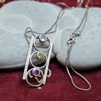Image 1 of Sterling Silver Necklace – Amethyst Peridot Topaz, Vintage Manifestation Pendant
