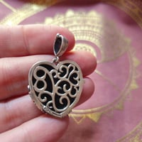 Image 2 of Vintage Sterling Black Onyx and Marcasite Talisman for Protection & Karmic Reflection