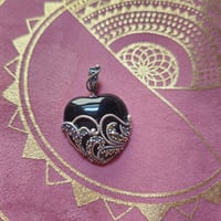 Image 6 of Vintage Sterling Black Onyx and Marcasite Talisman for Protection & Karmic Reflection