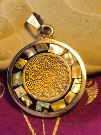Image 2 of Vintage Sterling Mayan Coin Pendant - Abundance, Transformation, Protection