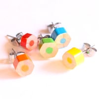 Image 3 of Upcycled colouring pencil stud earrings handmade crayon jewellery