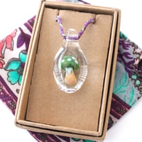 Image 4 of Green Lampworked Glass Amanita Muscaria Pendant Necklace on braided cord