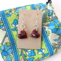 Image 5 of Lampworked Glass Heart Dangle Earrings on Silver Hooks