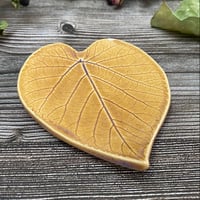 Image 2 of Small Soft Amber Ceramic Leaf Trinket/Ring Dish