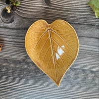 Image 1 of Small Soft Amber Ceramic Leaf Trinket/Ring Dish