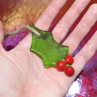 Image 2 of Fused Glass Holly Christmas Tree Decoration