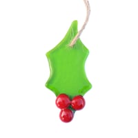 Image 1 of Fused Glass Holly Christmas Tree Decoration