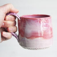 Image 7 of Small Handmade Pottery Mug in Shades of Pink and Purple Glazes, 10 Ounce, Made in USA