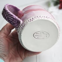 Image 9 of Small Handmade Pottery Mug in Shades of Pink and Purple Glazes, 10 Ounce, Made in USA