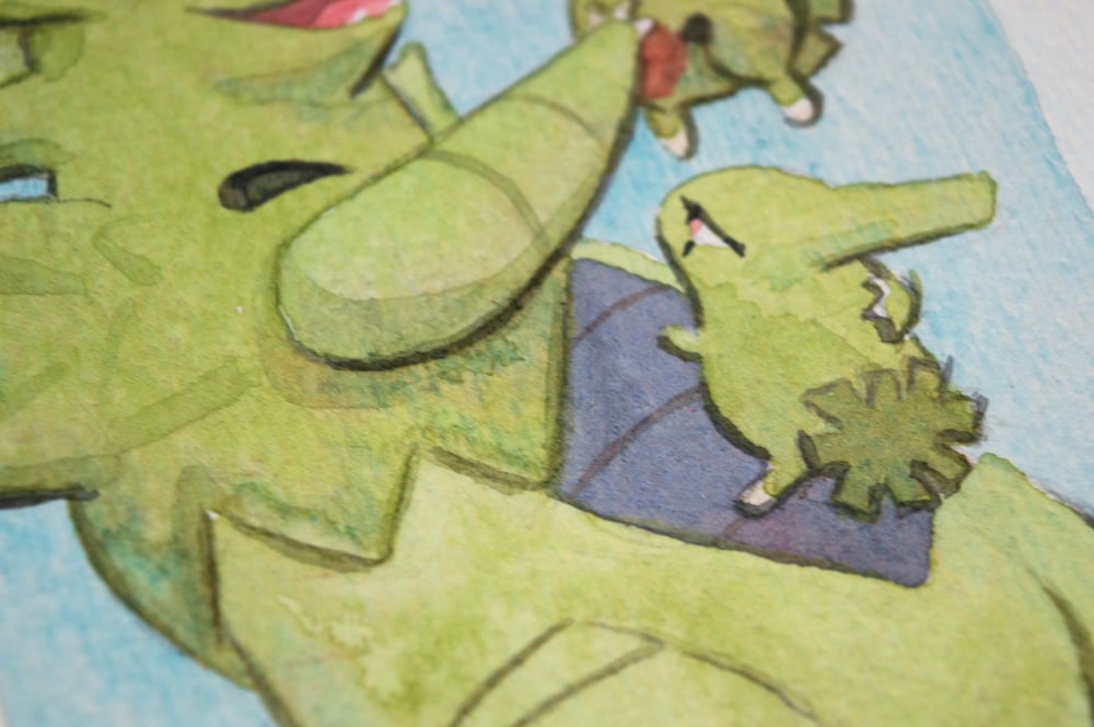 Image of Tyranitar and Larvitar - Original Watercolor Painting
