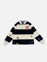 Image 1 of GIRLS ARE DRUGS® PAINT SPLATTER & STRIPED RUGBY SHIRT - BLACK