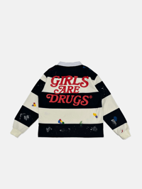 Image 2 of GIRLS ARE DRUGS® PAINT SPLATTER & STRIPED RUGBY SHIRT - BLACK