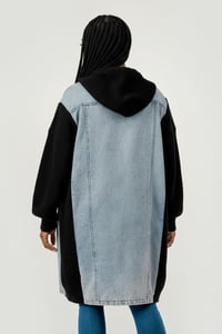 Image 2 of DENIM AND KNIT COLOR BLOCK LONG DIVA JACKET