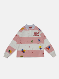 Image 1 of GIRLS ARE DRUGS® PAINT SPLATTER & STRIPED RUGBY SHIRT - PINK