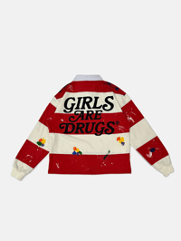 Image 2 of GIRLS ARE DRUGS® PAINT SPLATTER & STRIPED RUGBY SHIRT - RED