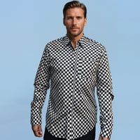 Camisa damero negra y blanco roto