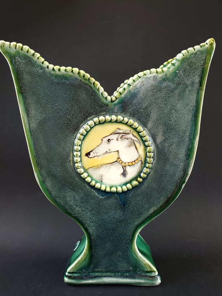 White Hound on a Fancy Vase