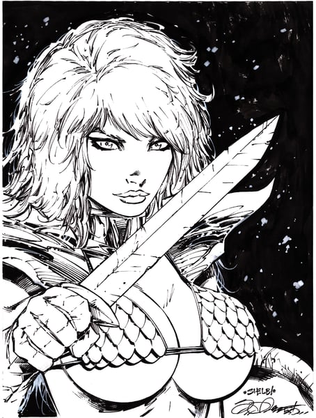 Image of RED SONJA ORIGINAL ART BY SHELBY ROBERTSON 9" x 12"