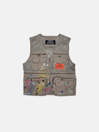 Image 1 of GIRLS ARE DRUGS® PAINT SPLATTER MESH CARGO VEST - KHAKI