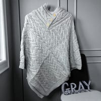 Image 3 of Luna Cozy Cable-Knit Button Poncho