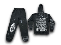Image 2 of Aaliyah 2pac NY art dept upcycled screen print black/whitezip up hoodie and sweatpants set