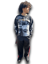 Image 7 of Aaliyah 2pac NY art dept upcycled screen print black/whitezip up hoodie and sweatpants set