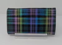 Image 2 of Handmade Black Rainbow Vinyl Clutch Wallet, Purple Interior