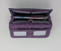 Image 3 of Handmade Black Rainbow Vinyl Clutch Wallet, Purple Interior