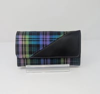 Image 1 of Handmade Black Rainbow Vinyl Clutch Wallet, Purple Interior