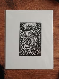 Image 2 of Cozy Cat Linocut Print: Limited Edition Black &amp; White Art (8x10)