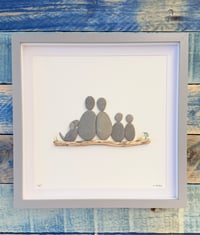 Pebble family, pebble dog seaglass bird.