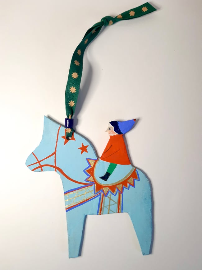Dala horse in blue ~ Handmade Yuletide decoration 