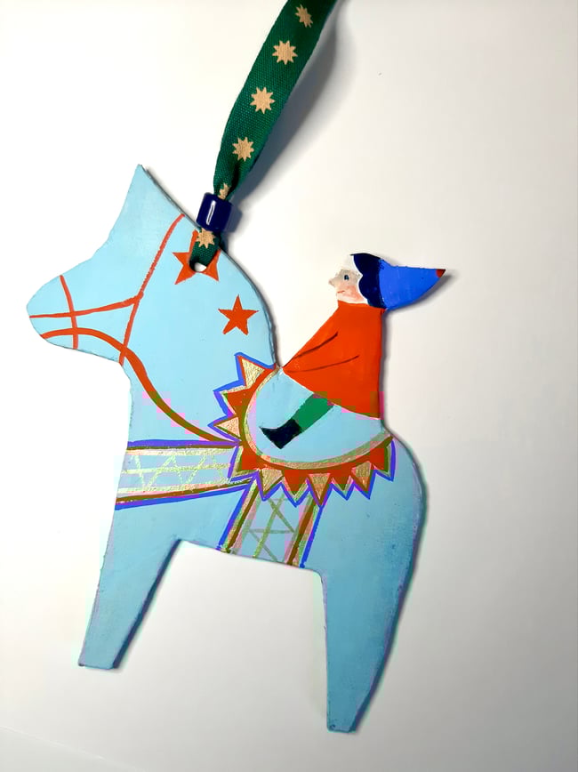 Dala horse in blue ~ Handmade Yuletide decoration 