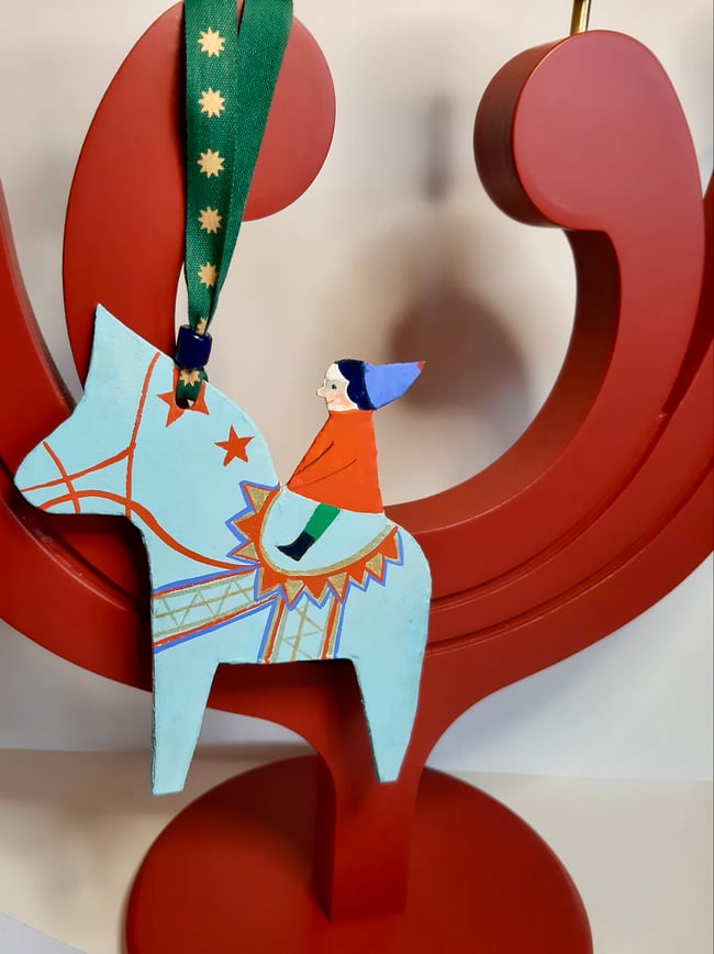 Dala horse in blue ~ Handmade Yuletide decoration 